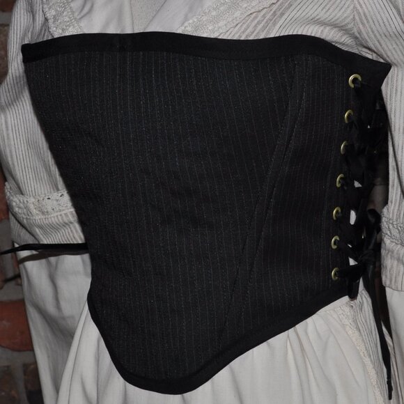 Handmade 2 sided, Lace-up, Bustier Corset, Floral Tapestry & Black Pin Stripe  M - Picture 9 of 9
